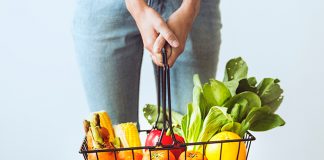 A basket of healthy fruits and vegetables