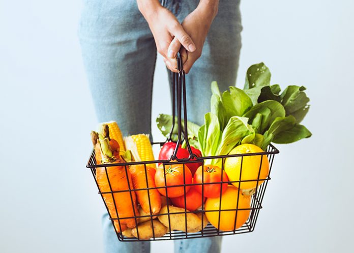 A basket of healthy fruits and vegetables